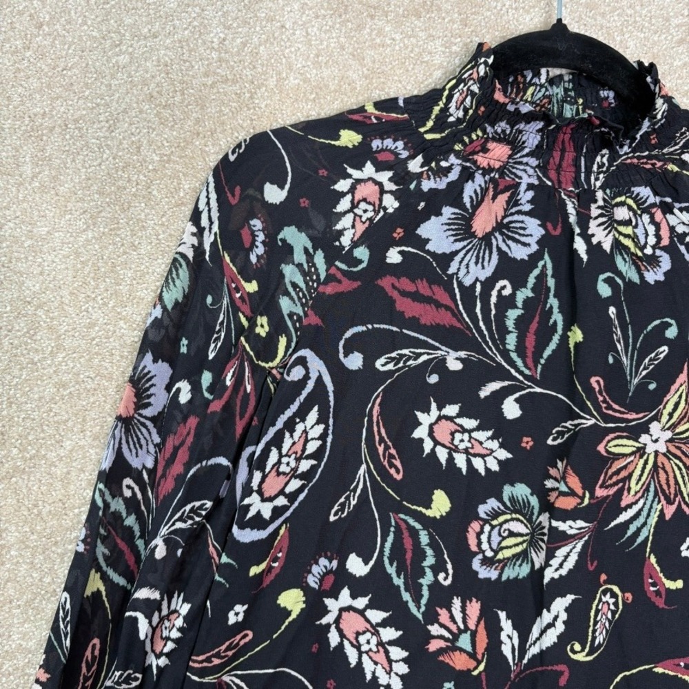 YUMI KIM Floral Blouse Top Women's XS Black Long Sleeve‎ Feminine